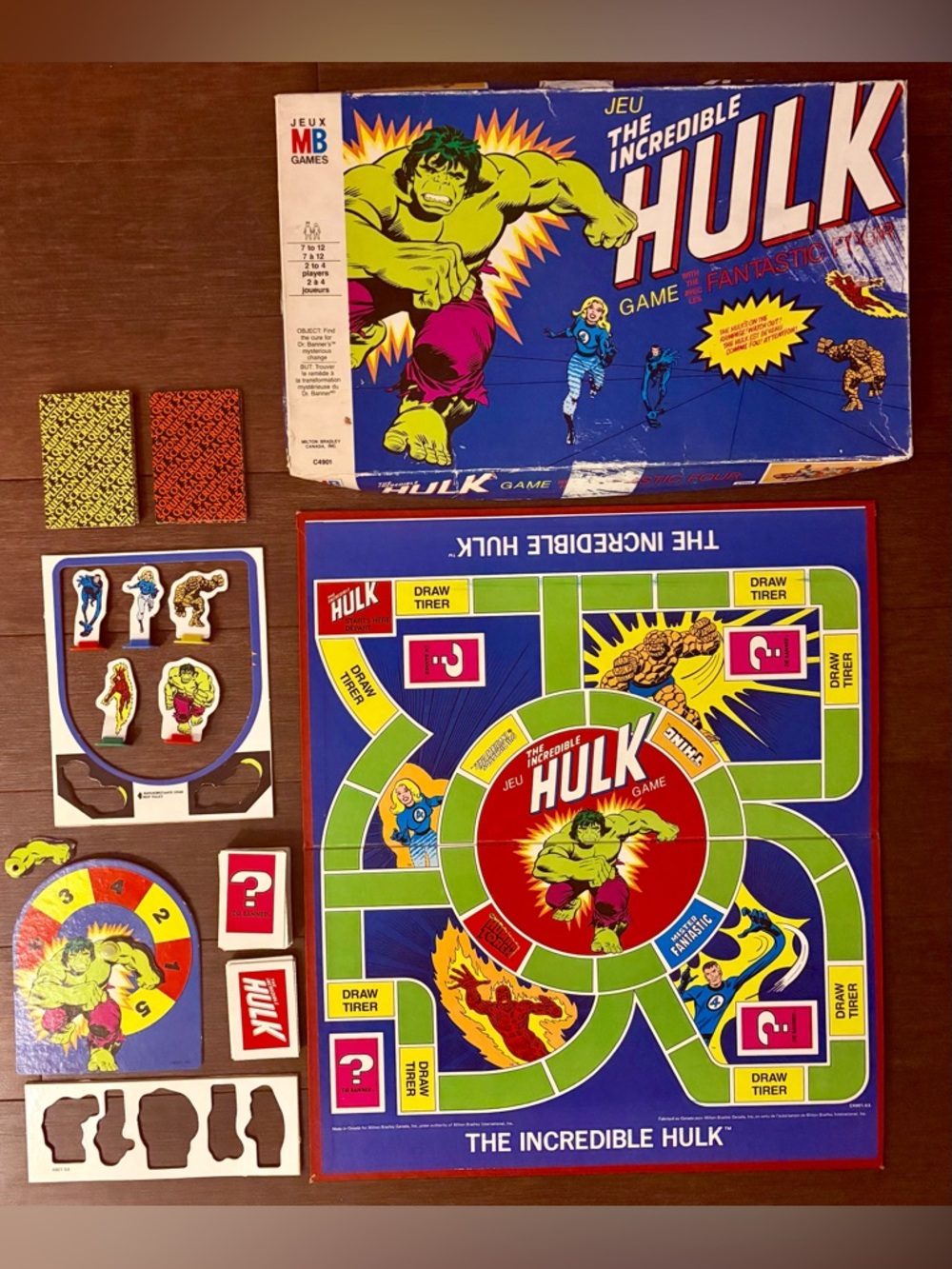 The Incredible Hulk Board Game with the Fantastic Four Milton Bradley MB Marvel.